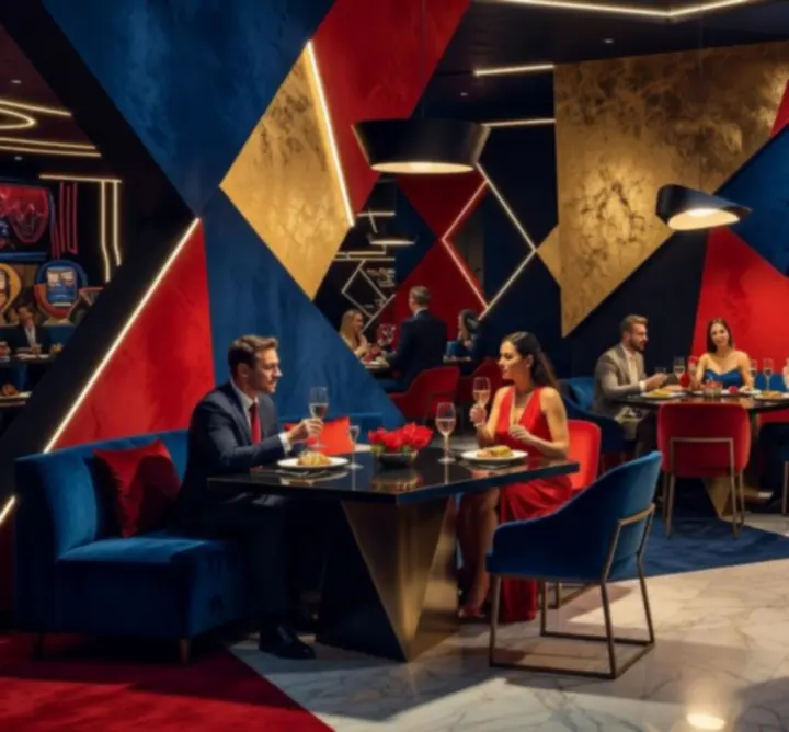 Artystycznie zaaranżowana sala restauracyjna przygotowana na wieczorne wydarzenie