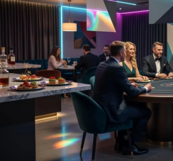 Ekskluzywny wieczór przy pokerowym stole w artystycznym, kubistycznym otoczeniu