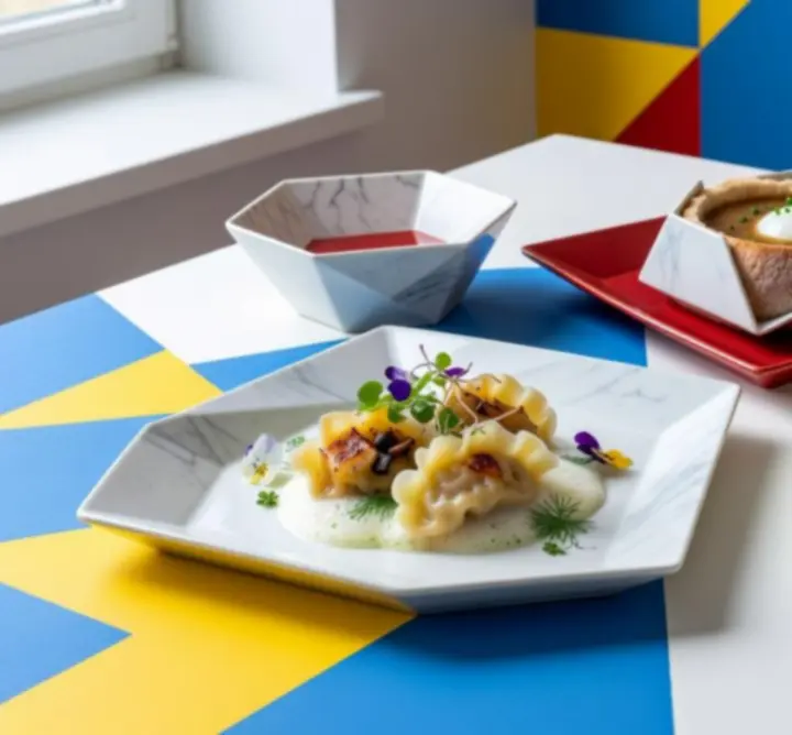 Autorskie dania w kubistycznej aranżacji na talerzu w restauracji Zagrywka Zone